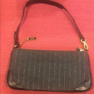 Coach grey wool and leather trim clutch W strap